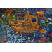 3D Steampunk Tug Boat Mini Tapestry 30x45 - Art by Chris Pinkerton