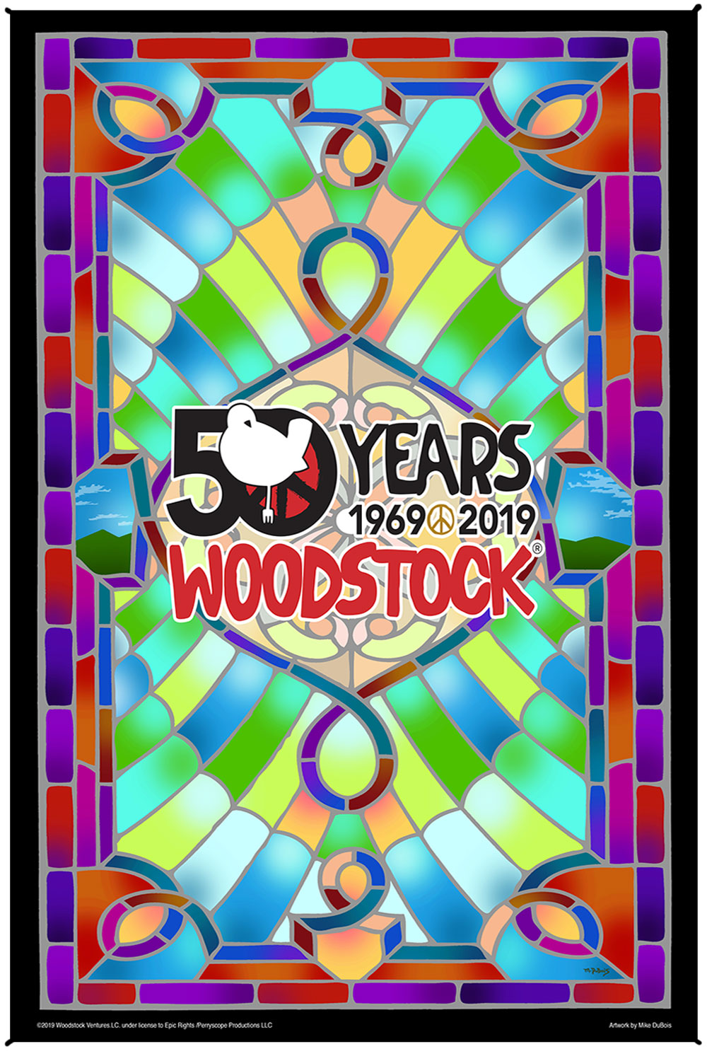 Woodstock Stained Glass 50th Anniversary Heady Art Print Tapestry 53x85 - Artwork by Mike DuBois 