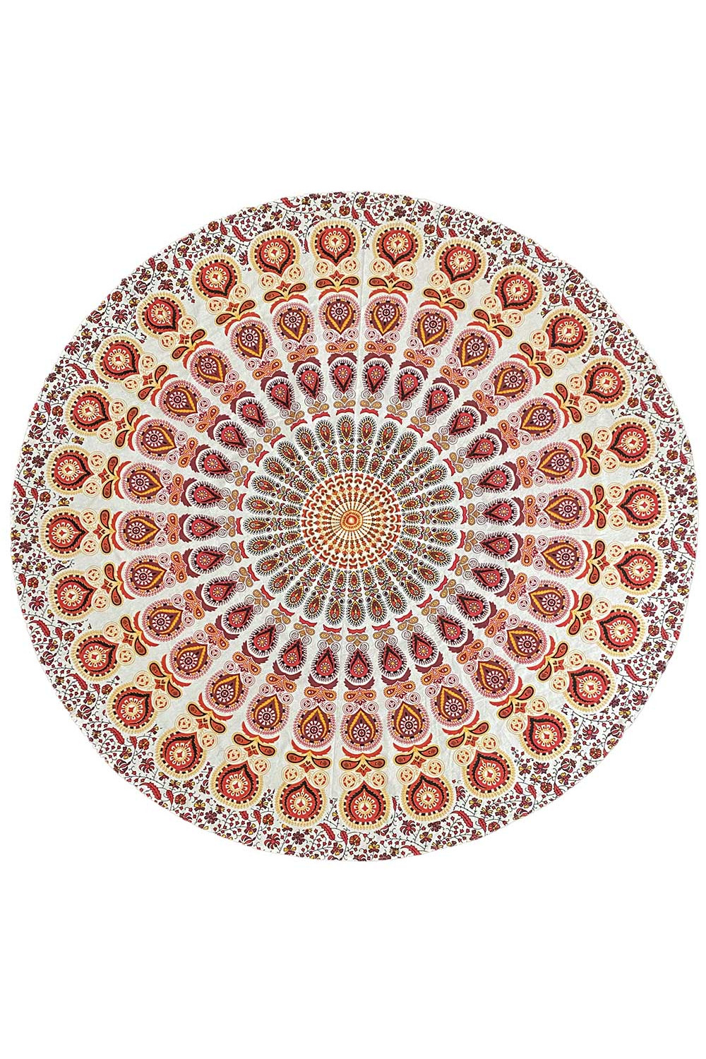 Zest For Life Round Red/Gold Mandala Tablecloth Tapestry 80" - Hemmed Edge 