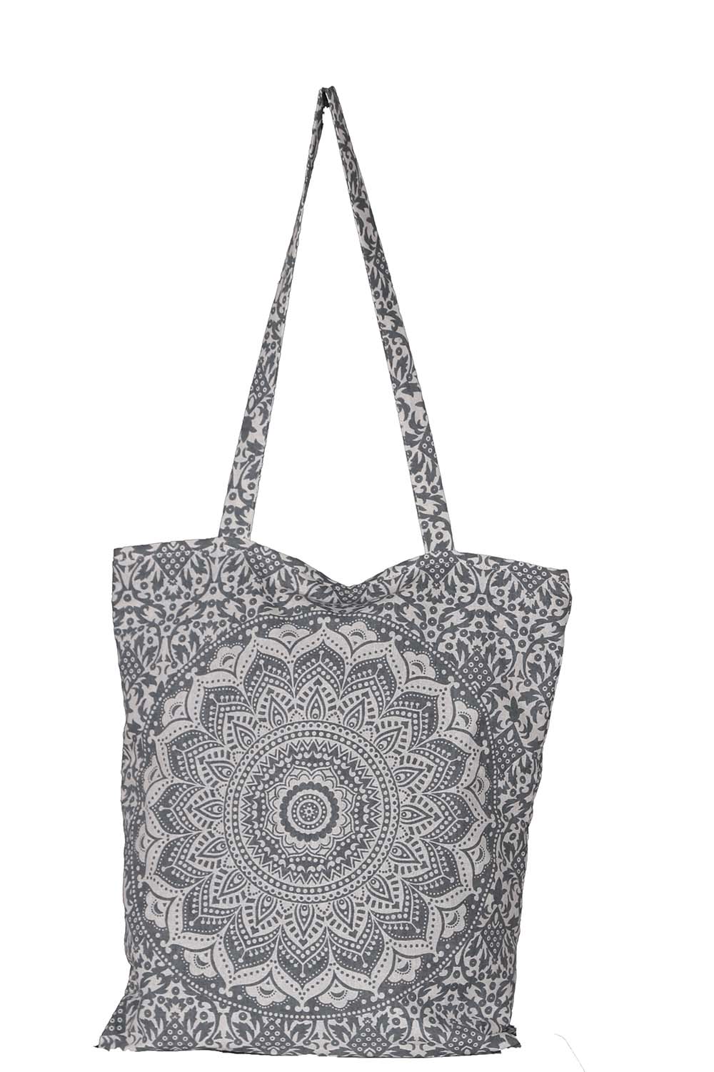Mandala Zip Top Tote Bag Grey/White 