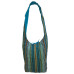 Woven Zip Top Hobo Shoulder Bag Blue Stripe